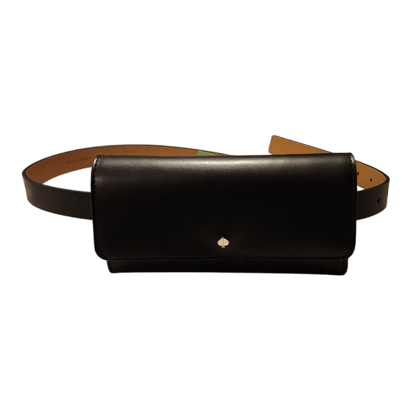 Kate Spade Black Leather Flap Belt Bag - Picture 1 of 14